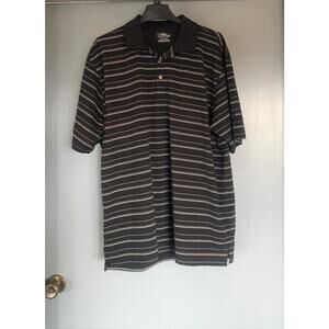 PGA Tour Men's XXL 2XL Black white striped Polo shirt Golf short sleeve